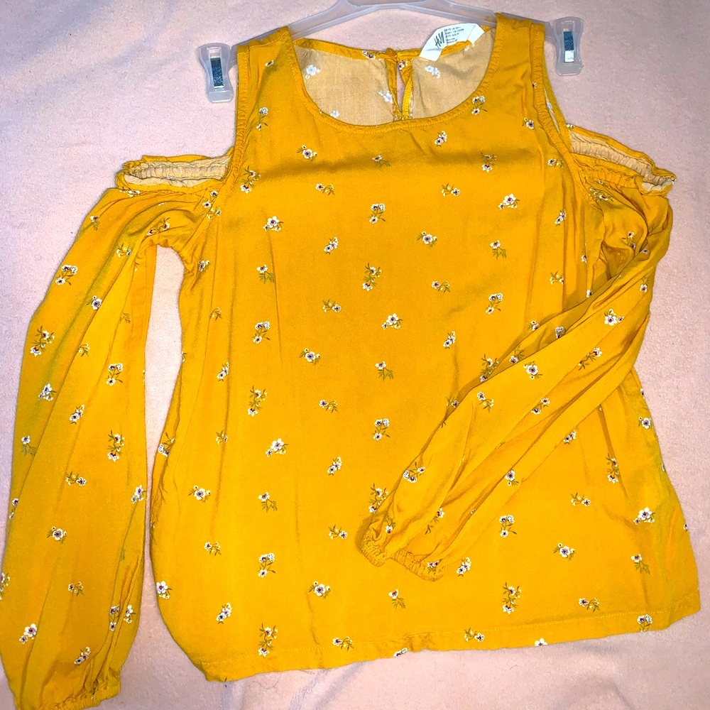 H&M Flower, off shoulder top, Yellow, Sz 10/12